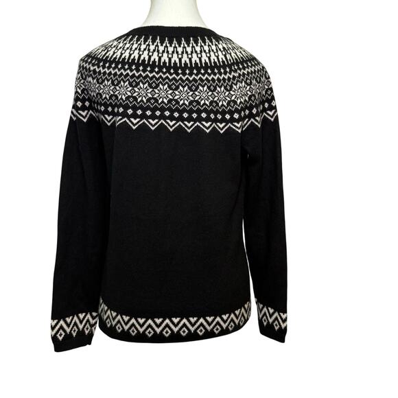 Talbots XS Black Fair Isle Sweater Nordic Geometric Pattern Cotton Blend - Picture 2 of 9